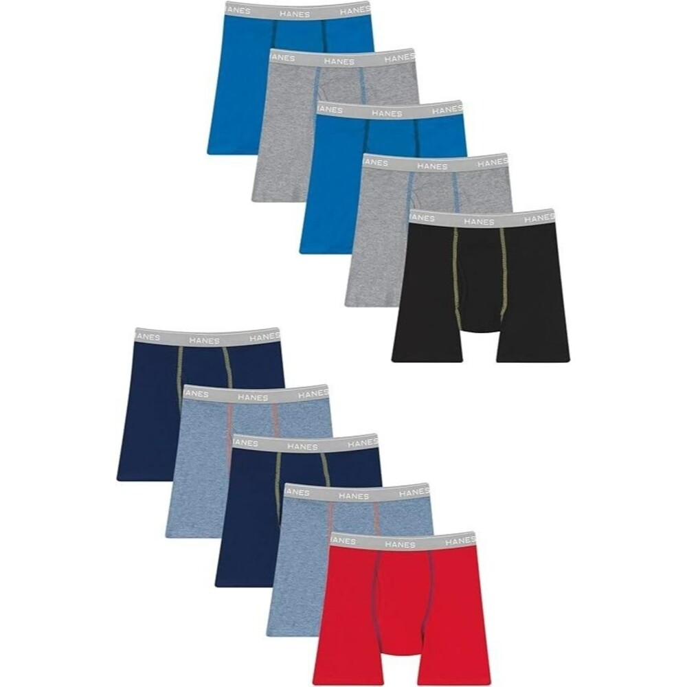 10-Pack Hanes Boys' Boxer Briefs X-LARGE Assorted Moisture-Wicking Underwear